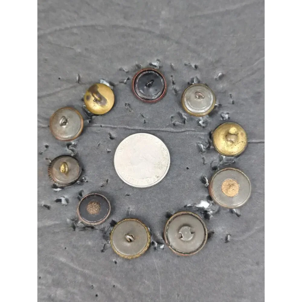 LOT of 10 Antique Vintage Victorian Brass Mixed Materials Buttons ESTATE FIND